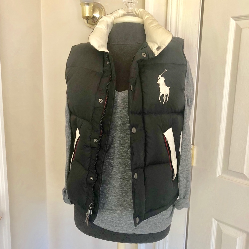 EUC Ralph Lauren Black and White Logo Puffer Vest